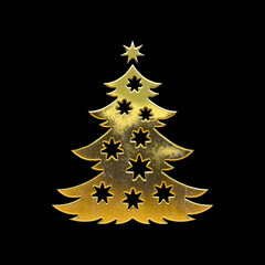 Gold golden christmas tree icon symbol sign on white background cut out
