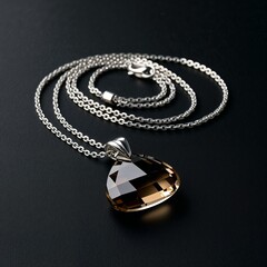 Rhodium coated silver chain with smoky quartz pendant earthy and rich on plain black dark background