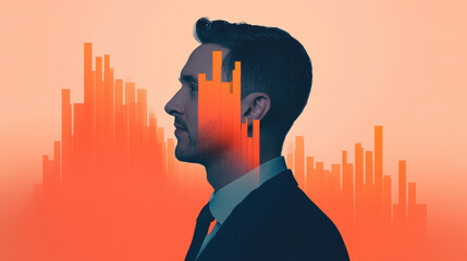 Portrait of investor digital perception of market, futuristic finance art 