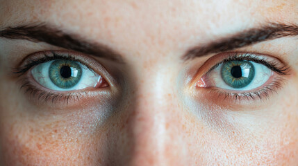 Fototapeta premium Close-up of intense blue eyes with clear, sharp detail and freckles on skin. The captivating gaze highlights the beauty of human features.