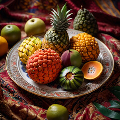 Obst - Tropische Früchte auf Teller