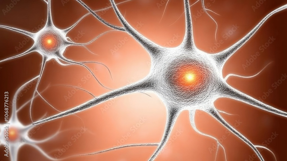 Poster intricate neuron structure with glowing centers