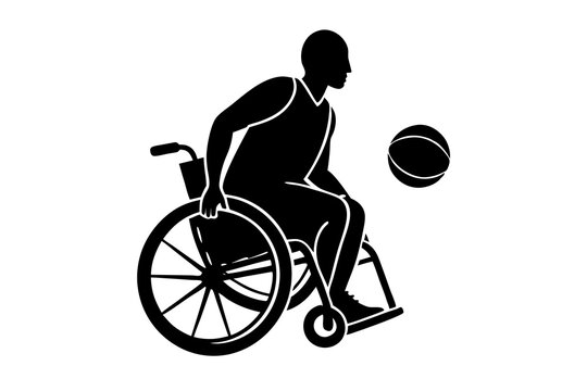 recommend clip art: Silhouette of an athlete in a sports wheelchair actively dribbling a basketball.