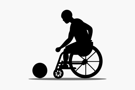 recommend clip art: Silhouette of an athlete in a sports wheelchair actively dribbling a basketball.