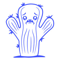 Funny Cactus Sad Face Crying Unhappy Lonely Comic Plant Gardening Gardener Garden Green Thumb Hobby Nature Lover Floral Botany Growth Organic Life Botanical T-Shirt Sticker Print Illustration