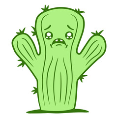 Funny Cactus Sad Face Crying Unhappy Lonely Comic Plant Gardening Gardener Garden Green Thumb Hobby Nature Lover Floral Botany Growth Organic Life Botanical T-Shirt Sticker Print Illustration
