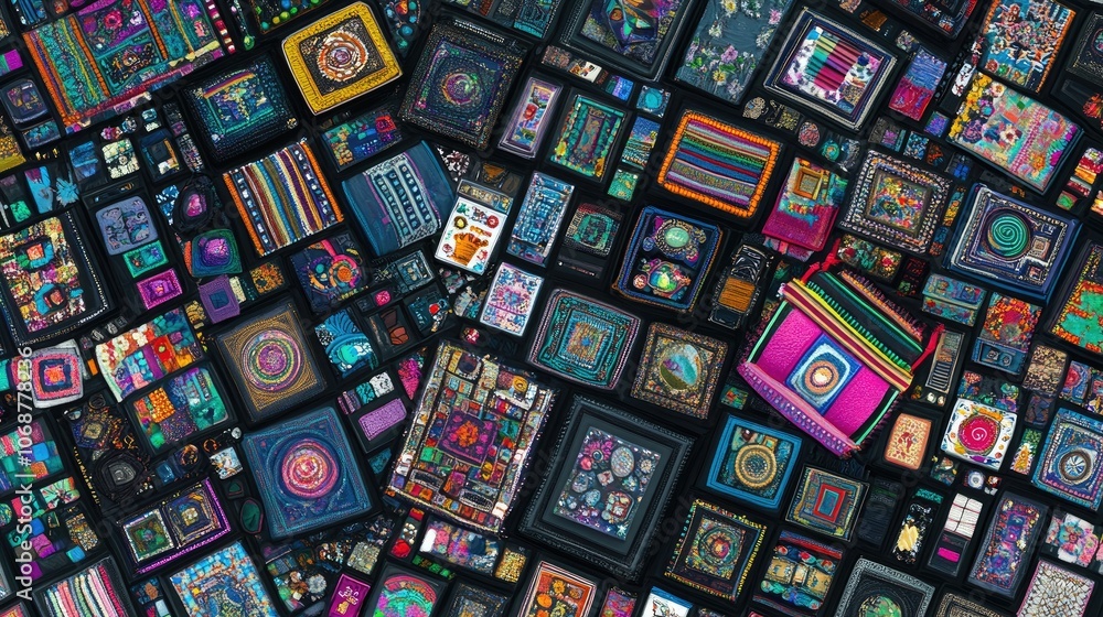 Poster colorful abstract patterns and textiles collection