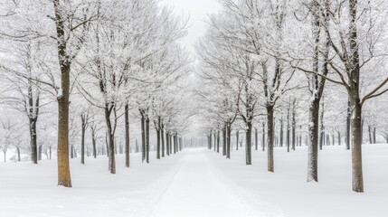 Fototapeta premium Serene Winter Landscape with Snow-Covered Trees