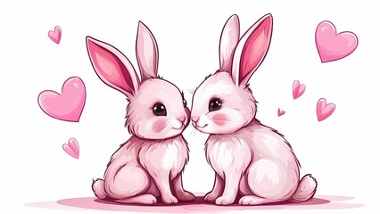 Cute Valentine's Day Illustration of a Couple of Cartoon Rabbits: Adorable Love Representation