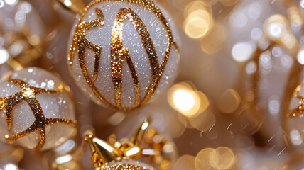 Fototapeta premium Christmas and Happy new year on blurred bokeh, lights and glitter