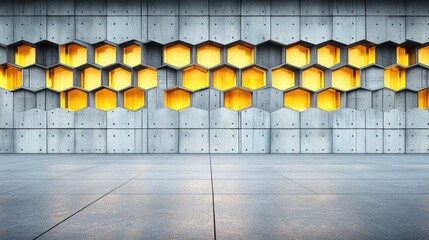 Modern Concrete Wall with Hexagonal Design and Glow