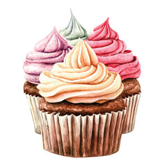 Cupcakes watercolor clipart illustration