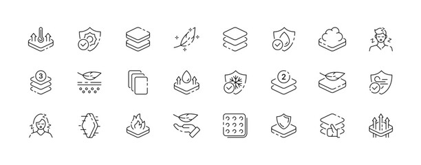 Mattress icon collection. Comfortable bed icons. Sleep protection. Linear style. Vector icons