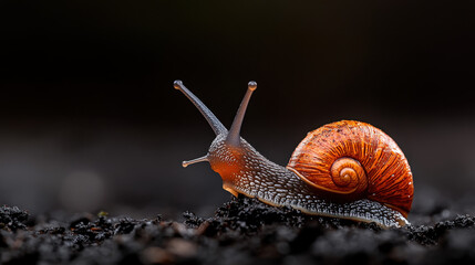 Extreme close-up of snail antennae, wet texture, soft forest ground, morning sunlight 