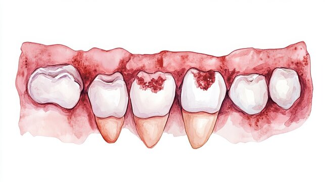 watercolor teeth with gum disease clip art preview