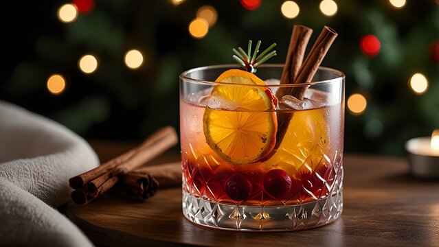 A classic old fashioned with a holiday twist, perfect for Christmas gatherings. AI-generated	