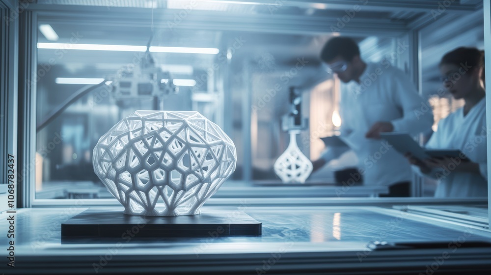 Poster innovative 3d printing machine producing recyclable objects