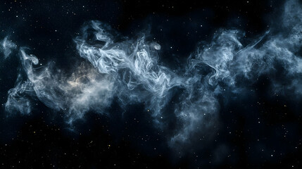 Fototapeta premium A cosmic and mysterious scene with wisps of white smoke-like nebulae floating in deep space. The dark background enhances the contrast and gives a celestial, ethereal feel.