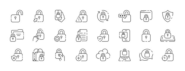 Keylock icon collection. Protection design. Lock linear icons. Vector icons