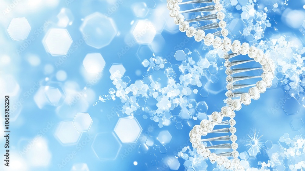Poster elegant dna structure on blue background with bokeh effect