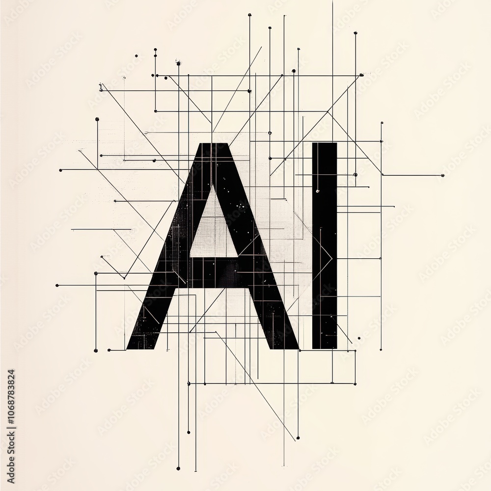 Aufkleber abstract ai concept with geometric lines and shapes on a light background.