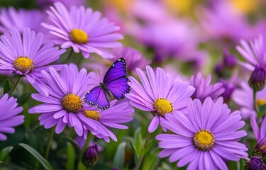 Obraz premium Purple butterfly on purple flowers.