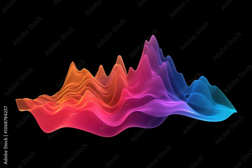 Poster a vibrant, abstract representation of sound waves, showcasing dynamic, flowing lines in a gradient o