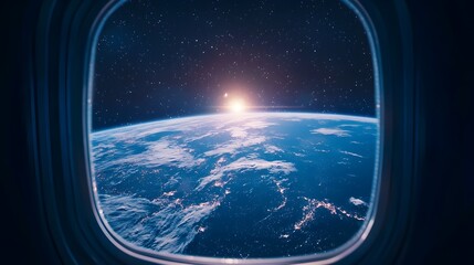 Majestic View of Planet Earth from Spacecraft Window During Astronaut s Voyage Through Space
