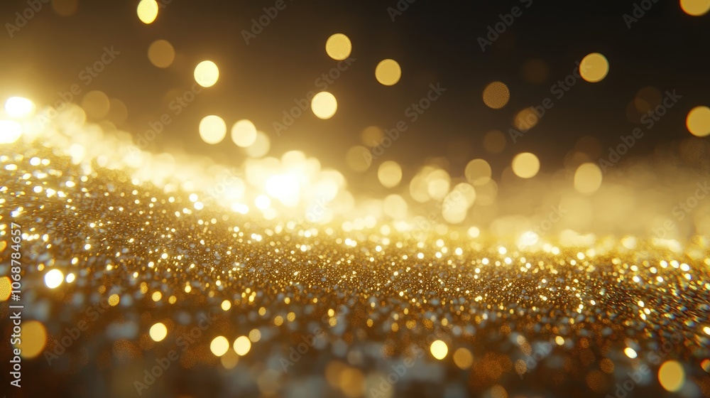 Poster Glimmering Golden Texture with Bokeh Effect
