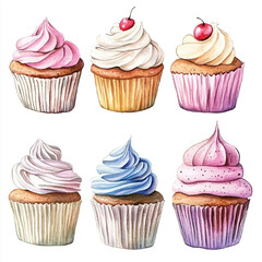 Cupcakes watercolor clipart illustration