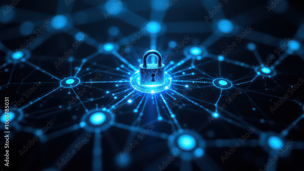 Aufkleber a digital lock symbol with a network background, representing cybersecurity and data protection.