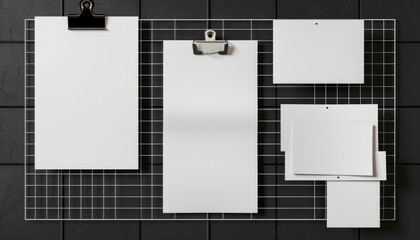 Blank Paper and Card Mock-Ups on Grid Board: A Versatile Template for Creativity and Organization