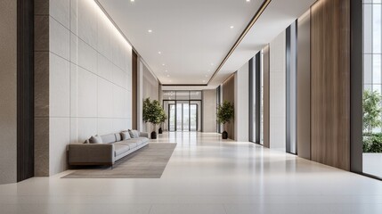 Fototapeta premium Modern Interior Design Showcases Spacious and Elegant Lobby