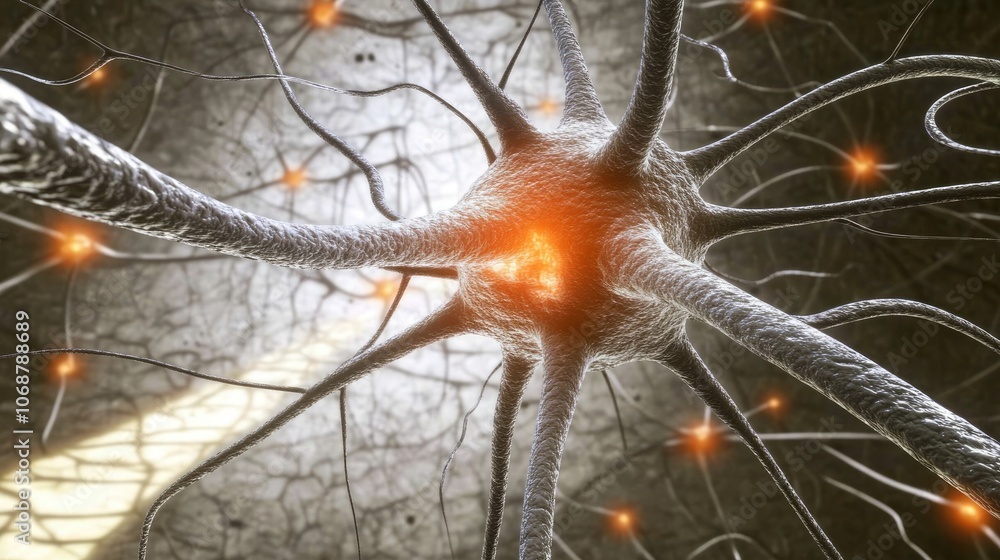 Poster intricate neural network with glowing synapses