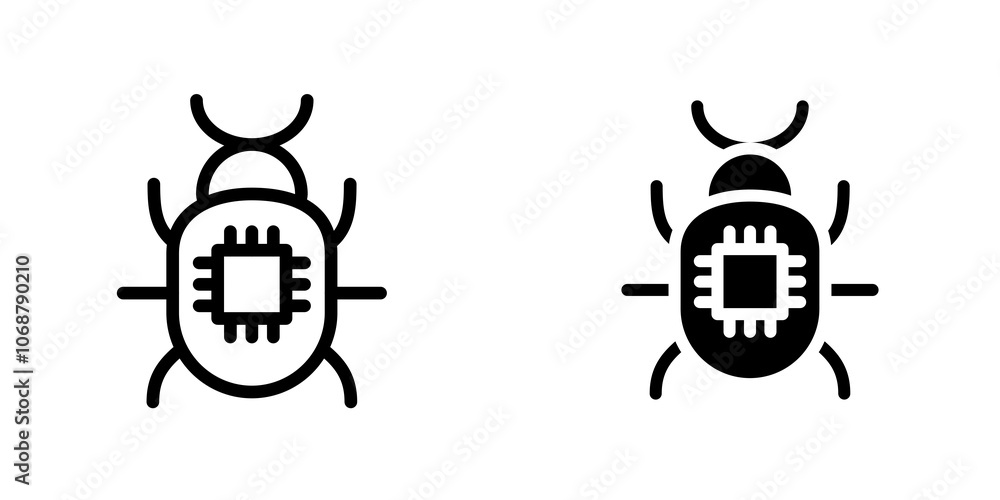 Poster computer bug icon symbol collection on white background.