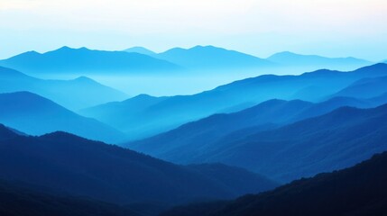 Blue Mountains Silhouettes in a Misty Dawn
