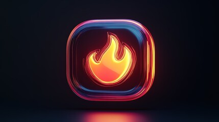 Dynamic 3D Fire Icon in Rounded Chat Bubble: Perfect for Sports Interior Posters and Energetic Decor!