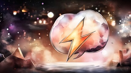 Obraz premium Dynamic Three-Dimensional Lightning Bolt Icon in Rounded Chat Bubble: Perfect for Sporty Interior Posters and Energetic Digital Designs!