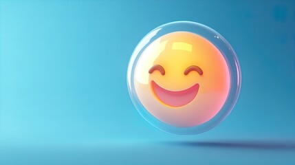 Obraz premium Three-Dimensional Smiley Face Icon in Rounded Chat Bubble: Perfect for Sporty Interior Posters and Vibrant Wall Art