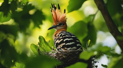 Obraz premium Hoopoe Bird Perched on a Nest in a Tree