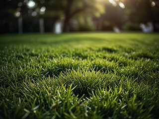 Naklejka premium A freshly mowed, lush green lawn with sharp edges and neat appearance.