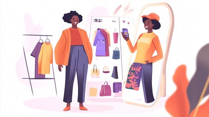 Woman Trying on Clothes with Virtual Mirror