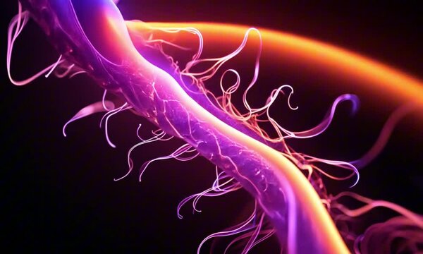 Plasma-like tendrils floating in a dark void in vibrant colors and soft glow