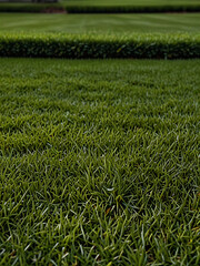 Obraz premium A freshly mowed, lush green lawn with sharp edges and neat appearance.