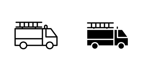 Fire truck icon symbol collection on white background.