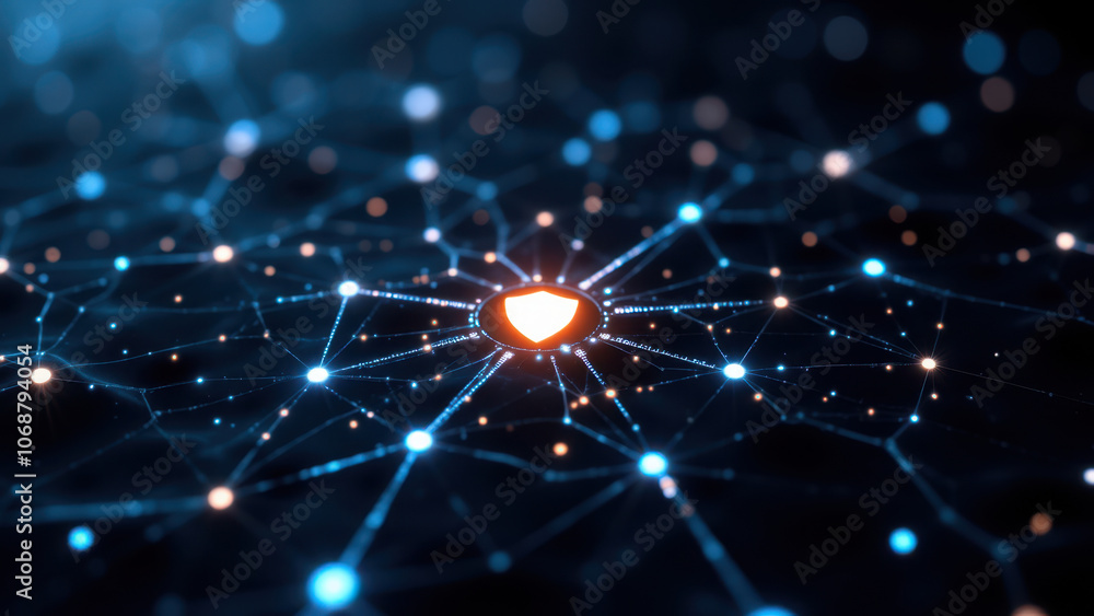 Aufkleber cybersecurity network with a highlighted threat point.