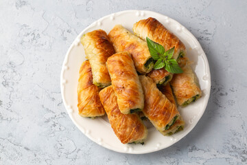 Turkish Tepsi Boregi, Round Borek, Tray pastry (Turkish name; rulo borek - sigara boregi). Spinach Pie.