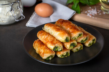 Turkish Tepsi Boregi, Round Borek, Tray pastry (Turkish name; rulo borek - sigara boregi). Spinach Pie.