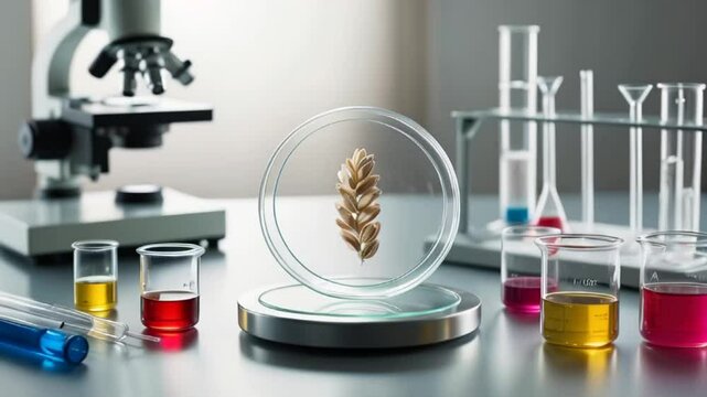 Grains on the table in the laboratory, product quality analysis