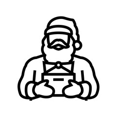 santa claus reading a letter line icon vector. santa claus reading a letter sign. isolated contour symbol black illustration